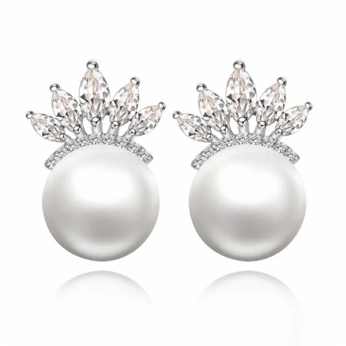Crystal Tiara Pearl Earrings