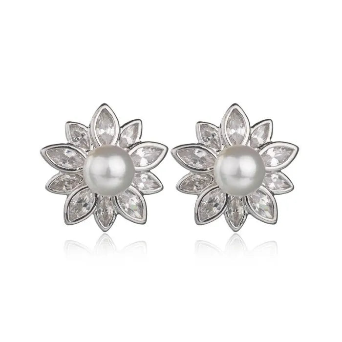 925 Sterling Silver Cinderella Flower & Pearl Earrings