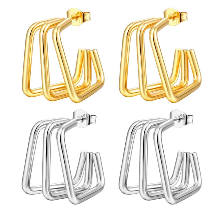 Triple Square Hoop Earrings