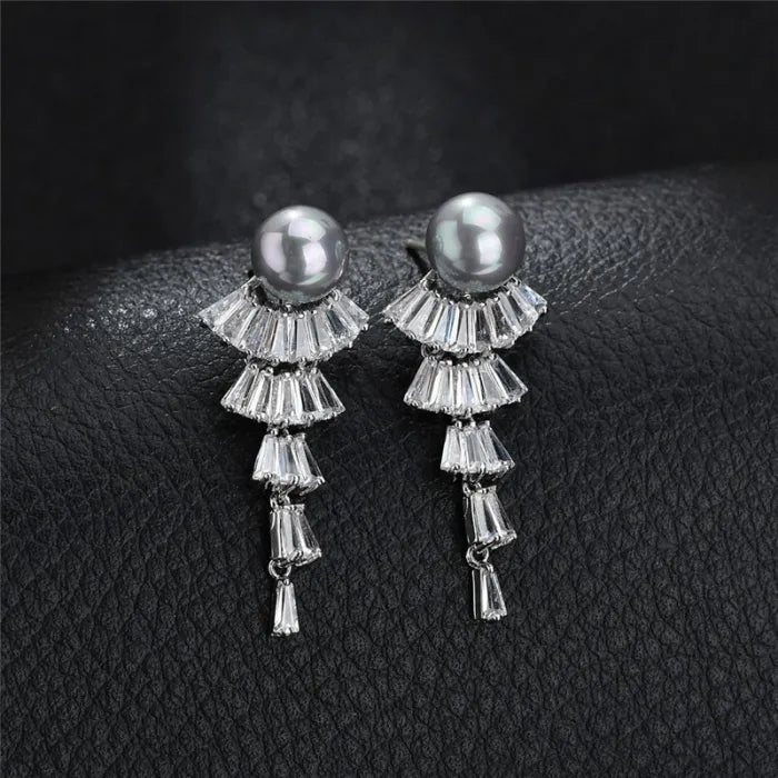 Pearl Dangle Fan Earrings