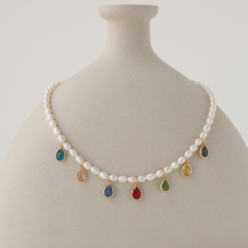 Freshwater Pearl & baroque crystals Necklace