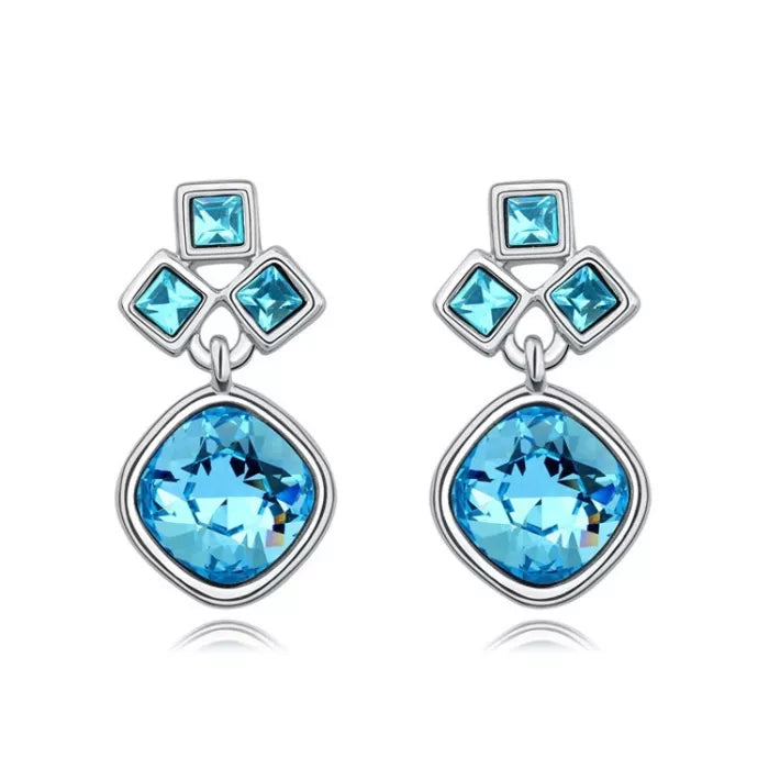 925 Sterling Silver Crystal Square Earrings