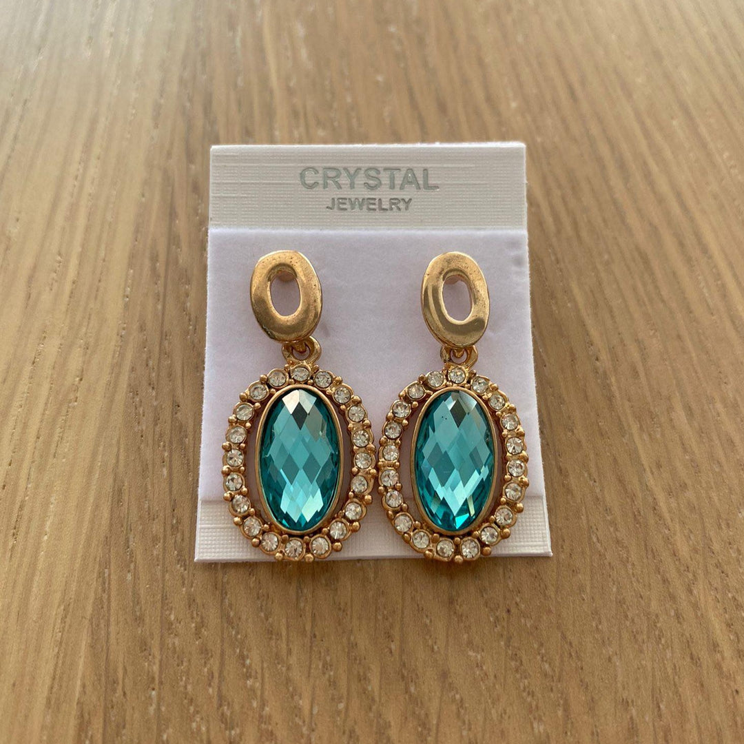 Oval Blue Crystal Earrings