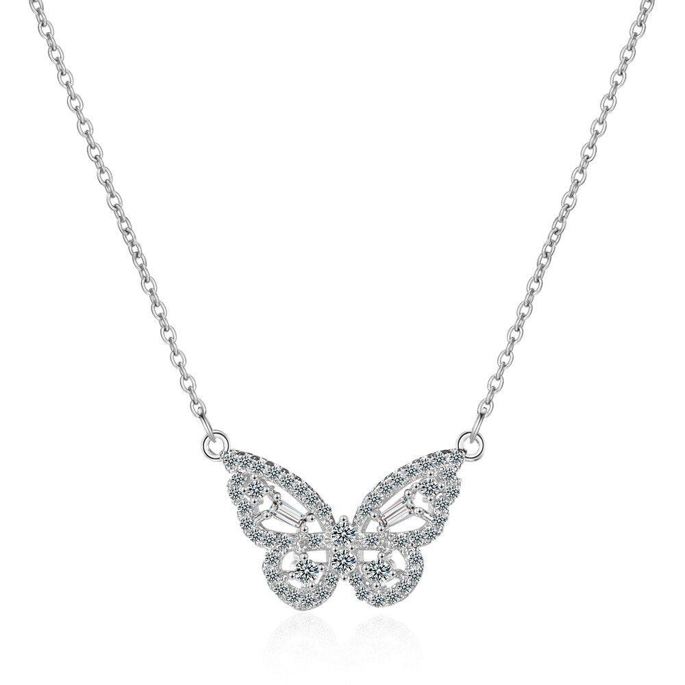 Sterling silver crystals butterfly necklace
