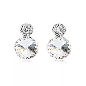 Round Crystal sterling silver earrings