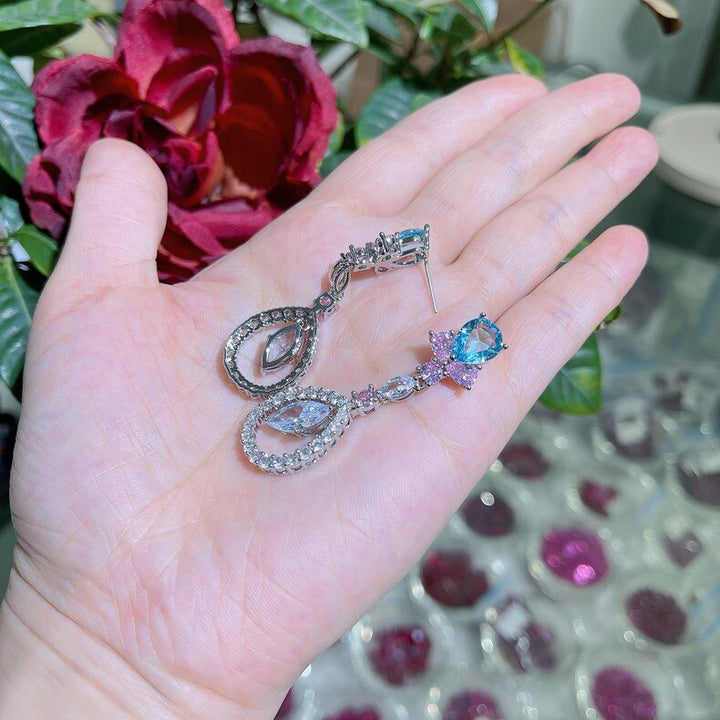 Exquisite AAA blue zircon crystal statement earrings