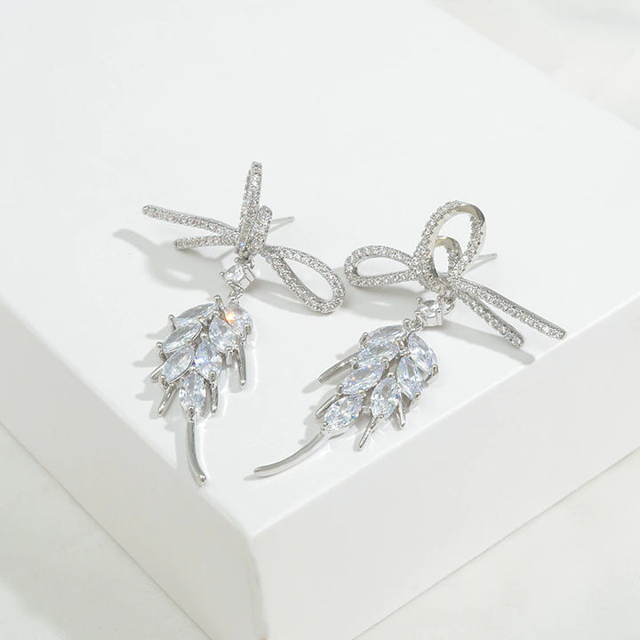 Zircon Bow Fashion Sterling Silver Needle Earrings