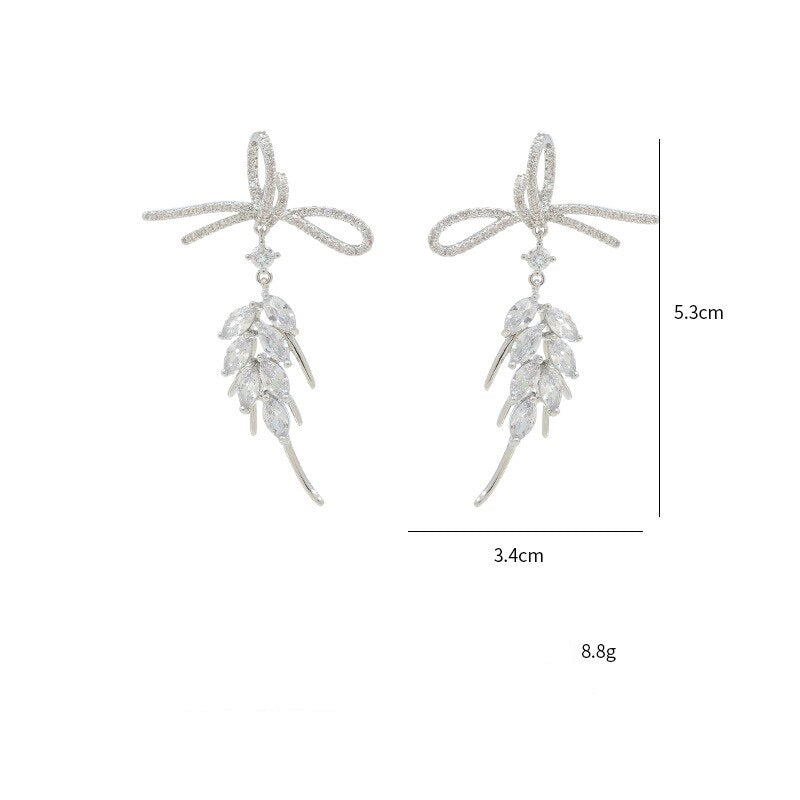Zircon Bow Fashion Sterling Silver Needle Earrings