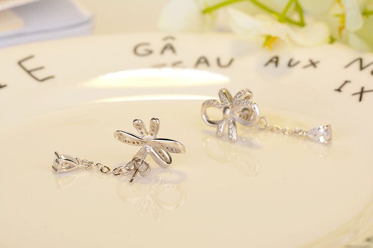 925 Sterling silver Crystal bow elegant earrings