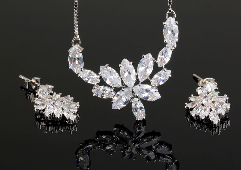 Sterling Silver Flower Necklace & Earrings Set