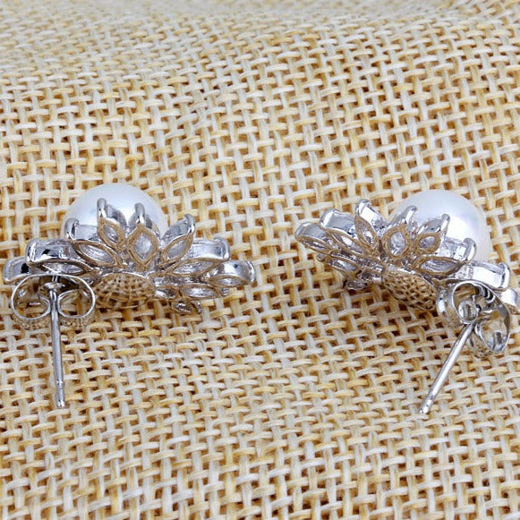 Freya Crystal Sterling Silver Leaf Earrings